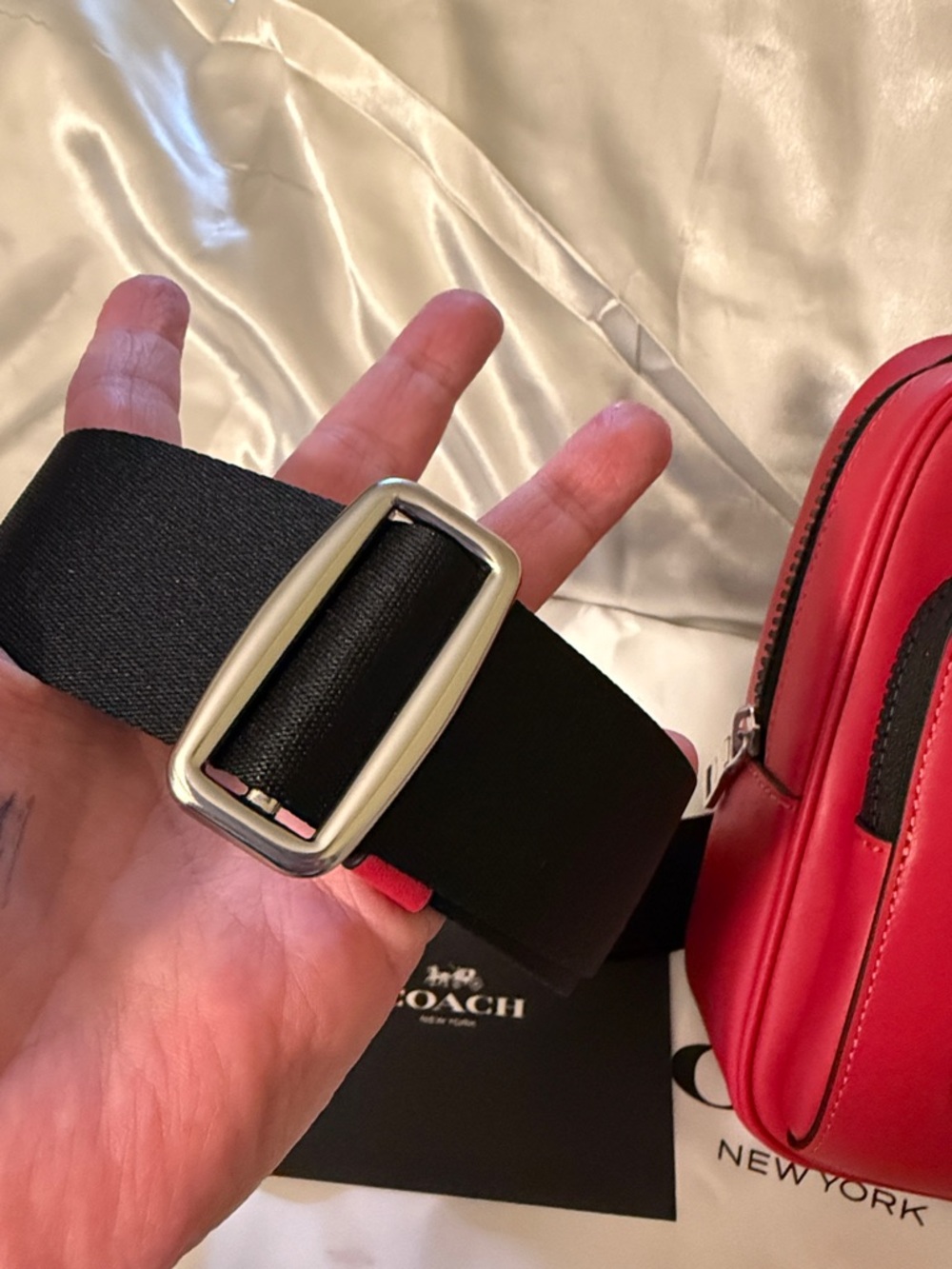 ♥️Coach NWT True Red Leather Racer Sling Pack with Silver Hardware - Picture 9 of 9